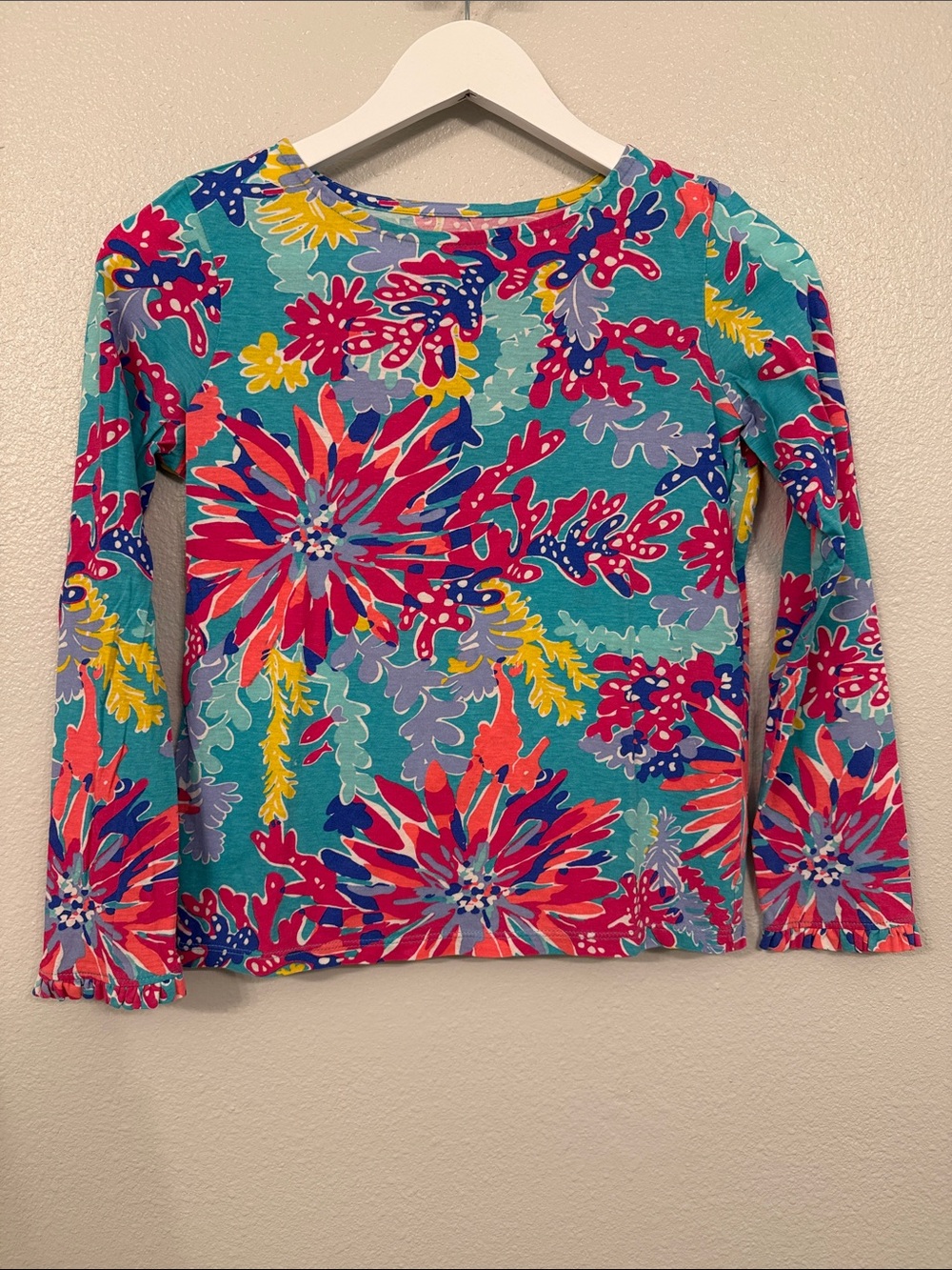 Lilly Pulitzer Girls Little Devon Long Sleeve Top Sparkling Blue XL 12-14 [1025]